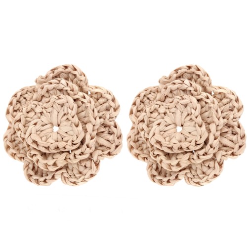 Pendientes flor rafia 36 mm - Beige x2
