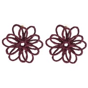 Pendientes flor del hilo - volumen 3D - 50x45 mm en rafia - Burdeos x2