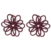 Pendientes flor del hilo - volumen 3D - 50x45 mm en rafia - Burdeos x2