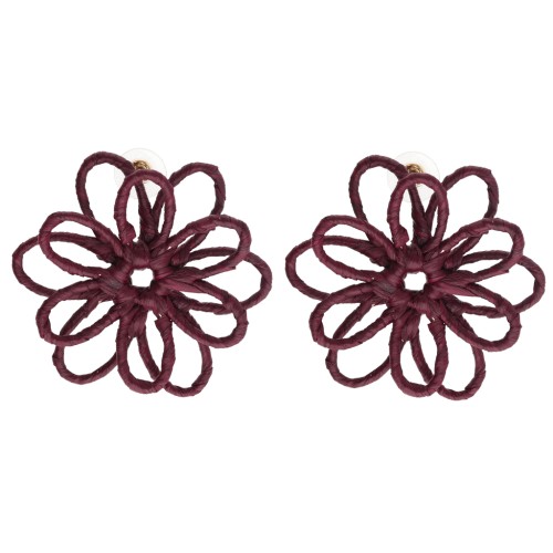 Pendientes flor del hilo - volumen 3D - 50x45 mm en rafia - Burdeos x2