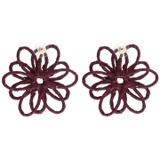 Pendientes flor del hilo - volumen 3D - 50x45 mm en rafia - Burdeos x2
