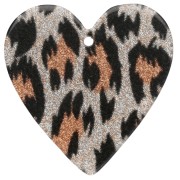 Colgante Corazón de Acetato 31x32 mm - Glitter Leopardo Negro - Naranja x1
