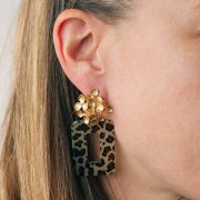 Colgante Acrílico Rectángulo Hueco 40x30 mm - Leopardo Negro Purpurina - Naranja