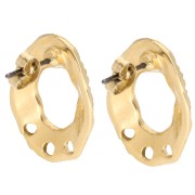 Pendientes Ovalados Huecos Texturizados 23x16 mm 3 agujeros - Dorado Fino x2