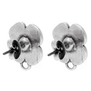 Pendientes flor 16x13 mm resina epoxi Acabado Plata Antiguo - Negro x2