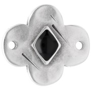 Espaciador de flor de 19x17 mm con resina epoxi - Chapa de plata fina envejecida - Negro