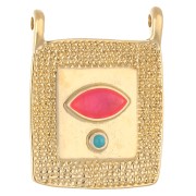 Colgante rectángulo étnico 24x18 mm - Dorado con oro fino - Rosa