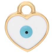 Colgante corazón 11x9,5 mm - Motivo ojo - Resina epoxi - Dorado con oro fino - Blanco x1
