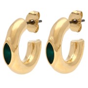 Pendientes de aro y rombo de 17 mm de espesor en resina epoxi - Dorado con oro fino - Verde x2