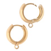 Pendientes criollos redondos de 14 mm de ancho con aro abierto - Dorado con oro fino x2
