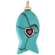 Colgante pez 28x13 mm con corazón CZ y gema de imitación - Turquesa x1