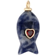 Colgante pez 26x12 mm con corazón CZ y gema - Sodalita x1