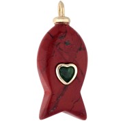 Colgante Pez 27x13 mm con corazón CZ y gema - Jaspe Rojo x1