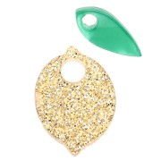 Dije de limón y hoja 15x11 mm en acetato - Purpurina dorada - Verde x2