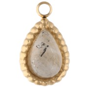 Charm gota 10x6 mm piedra preciosa - Acero inoxidable 304 Dorado - Labradorita x1