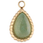 Charm gota 10x6 mm piedra preciosa - Acero inoxidable 304 Dorado - Aventurina x1