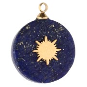 15 mm sunburst charm - 304 gold stainless steel - Lapis lazuli tinted x1