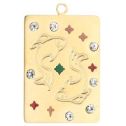Colgante rectángulo 27,5x18 mm - signo zodiacal Piscis - acero inoxidable 304 Oro