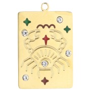 Colgante rectángulo 27.5x18 mm - signo zodiacal Cáncer - acero inoxidable 304 Oro x1