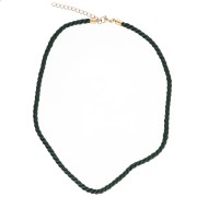 Collar de cordón trenzado de poliéster de 4 mm - Acero inoxidable 304 - Oro - Verde oscuro x1