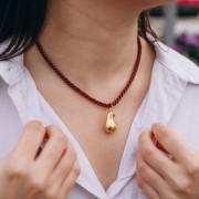 Collar de cordón trenzado de poliéster de 4 mm - Acero inoxidable 304 - Oro - Caqui x1