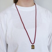 Collar largo de cordón trenzado de poliéster 4 mm - Acero inoxidable 304 - Oro - Rojo oscuro x1