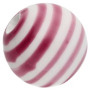 Cuentas redondas de cerámica rayadas 12 mm - Blanco - Rosa viejo x4