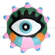 Cuenta de vidrio aplanada redonda 17 mm - motivo ojo - Rosa - Azul claro - Verde x1