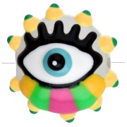 Cuenta de vidrio aplanada redonda 17 mm - Ojo - Amarillo - Verde - Rosa Caramelo x1