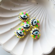 Cuenta de vidrio aplanada redonda 17 mm - Ojo - Amarillo - Verde - Rosa Caramelo x1