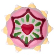 Cuenta de vidrio aplanada redonda 20 mm - Corazón - Rosa - Amarillo - Rojo x1