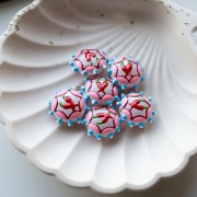 Cuenta de vidrio aplanada redonda 20 mm - motivo guindilla - Rosa - Azul cielo - Rojo x1