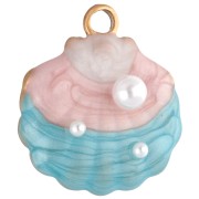 Colgante de concha de 18x16 mm con resina epoxi - Acero inoxidable dorado 304 - Azul - Rosa