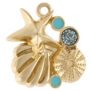 Colgante de concha y estrella de mar 21x20 m Dorado con oro fino - Purpurina azul x1