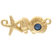 Inserto de concha y estrella de mar 26x11 mm - Oro fino Purpurina azul x1
