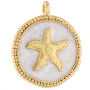 Colgante estrella de mar redonda irregular de 20 mm - Dorado con oro fino - Blanco nacarado x1