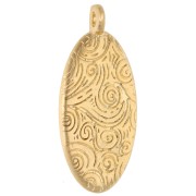 Colgante oval 28,5x12,5 mm con motivo de palmera - Dorado con oro fino - Purpurina rosa x1