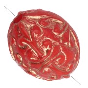 Cuentas con forma de oliva 10x8 mm en resina opaca - Estilo barroco - Rojo - Dorado x4