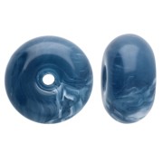 Cuentas redondas 12x7 mm en resina opaca - Azul petróleo jaspeado x6