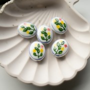 Cuenta ovalada de cerámica 20,5x18 mm - Motivo limonero - Blanco - Verde - Amarillo x1