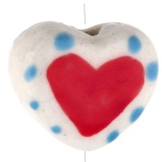 Cuenta de cerámica corazón 12x14 mm - Motivo corazón y lunares - Blanco - Rojo - Azul x1