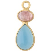 Colgante geométrico de 20 x 8 mm - Dorado - Calcedonia azul - Cuarzo rosa