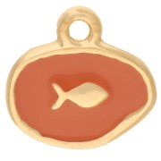 Dije ovalado irregular 13 mm - Motivo pez - Dorado con oro fino - Salmón x1