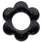 Colgante flor acrílico 14 mm - purpurina negra x1
