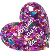 Colgante corazón 39x45mm acetato - Friends for life - Purpurina multicolor - Blanco