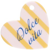 Colgante corazón 39x45 mm acetato - Dolce vita - Amarillo - Blanco - Rayas azules x1