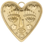 Colgante corazón 46,5x45 mm - motivo cara - Acero inoxidable 304 Dorado x1