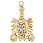Dije de langosta 19x12 mm con strass - Acero inoxidable 304 Dorado - Cristal x1