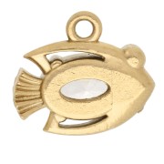 Mini Dije de pez 9x10 mm con strass - Acero Inoxidable Dorado 304 - Cristal x1