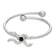 Anillo ajustable con el signo del zodiaco - Acuario - Acero inoxidable 304L - Esmeralda x1